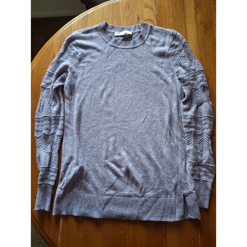 LOFT Women's Sweater Size S Lavender Marled Knit Lace Sleeve Detail Pullover